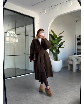 KAHVERENGİ KUŞAKLI UZUN HIRKA