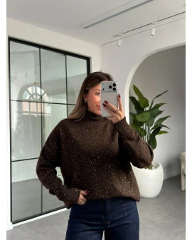 KAHVERENGİ PUL DETAY KAZAK