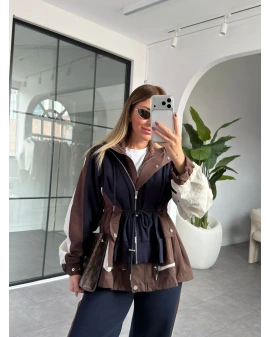 KAHVERENGİ TASARIM FERMUARLI KAPÜŞONLU TAKIM