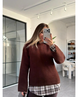 KAHVERENGİ YUMOŞ DOKULU KAŞMİR KAZAK