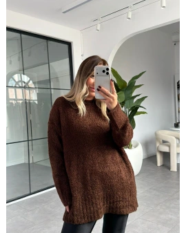 KAHVE YUMUŞACIK DOKULU TRİKO BASİC KAZAK