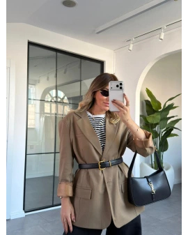 KARAMEL ÇİFT CEPLİ KRUVAZE YAKA CEKET