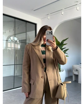 KARAMEL ÇİFT CEPLİ KRUVAZE YAKA CEKET