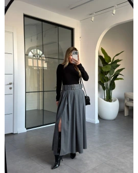 KEMERLİ GRİ PİLİKAŞE ETEK