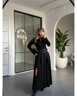 KEMERLİ SİYAH PİLİKAŞE ETEK