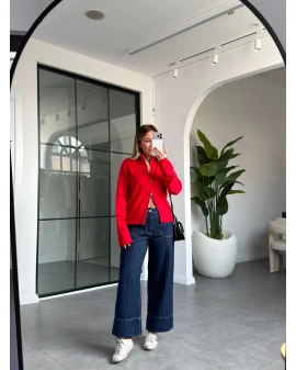 KIRMIZI YUMUŞACIK DOKULU ÇİFT FERMUARLI HIRKA