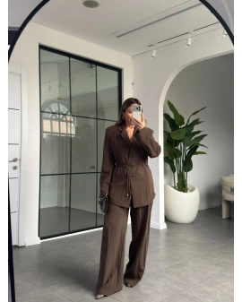 KOYU KAHVE ASTARSIZ CEKET PANTOLON TAKIM