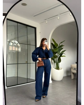 KOYU MAVİ KEMERLİ JEAN TULUM