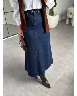 KOYU MAVİ TAM BOY JEAN ETEK