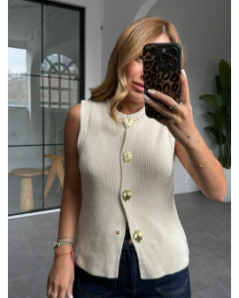 KREM GOLD DETAYLI YELEK
