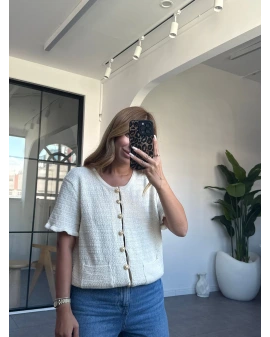 KREM GOLD DÜĞMELİ KISA KOL TRİKO HIRKA