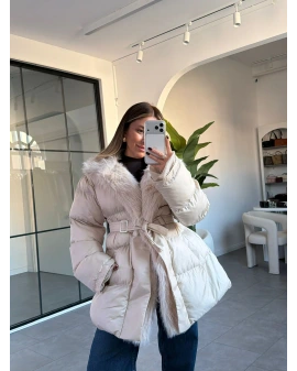 KREM KÜRK DETAY ŞİŞME MONT