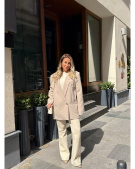 KREM TEK DÜĞMELİ OVERSİZE BLAZER CEKET