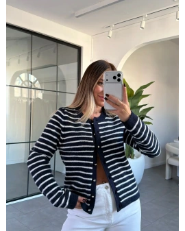 LACİVERT BEYAZ ÇİZGİLİ TRİKO HIRKA