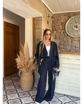 LACİVERT CROP POLİVİSKON TRENÇKOT