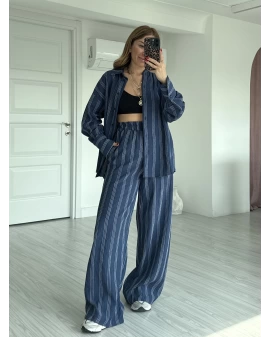 Lacivert Dik Çizgili Takım