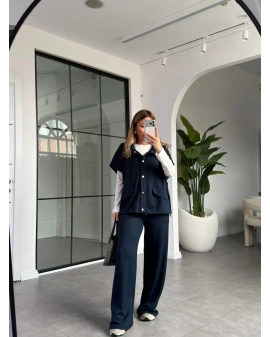 LACİVERT EKRU 3LÜ SPOR TAKIM