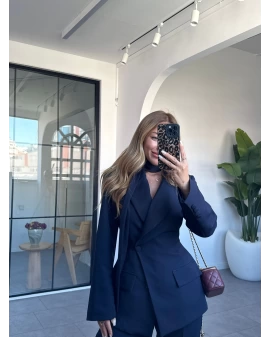 LACİVERT FULARLI BLAZER CEKET