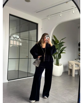 LACİVERT KADİFE ÜÇLÜ TAKIM