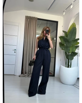 LACİVERT KETEN BLUZ PANTOLON TAKIM