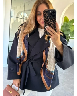 LACİVERT OMUZ VATKALI KISA TRENÇKOT