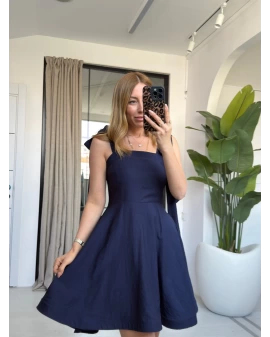 LACİVERT OMUZDAN BAĞLAMALI MİNİ ELBİSE