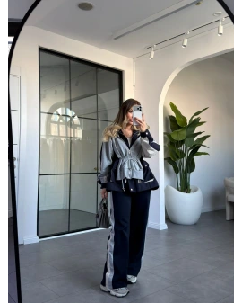 LACİVERT TASARIM FERMUARLI KAPÜŞONLU TAKIM