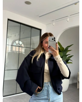 LACİVERT TORBA CEPLİ BOMBER CEKET