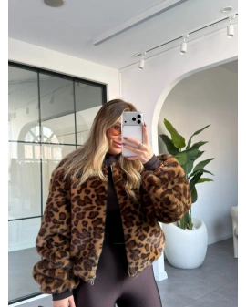 LEOPAR DESEN BİSİKLET YAKA PREMİUM KÜRK