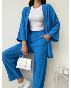 Mavi Gofre Kimono Takım