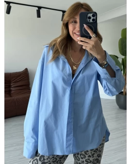 Mavi Oversize Poplin Gömlek