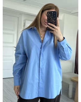 Mavi Poplin Kumaş Basic Oversize Gömlek