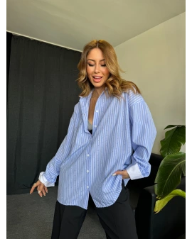 Mavi Taş Detaylı Salaş Gömlek(CST)