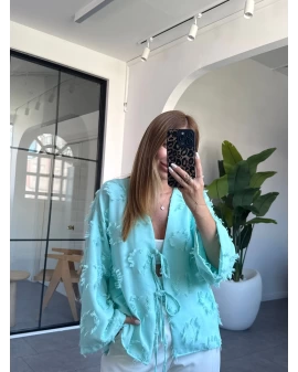 Mint Püsküllü Bağlamalı Gömlek