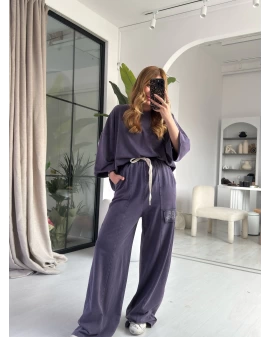 Mor Oversize İşleme Detay Spor Takım