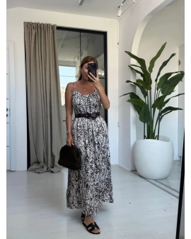 MÜRDÜM KEMER DETAY ASKILI SATEN ELBİSE
