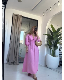 PEMBE BALON KOL MÜSLİN ELBİSE