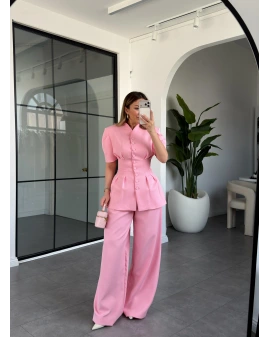 PEMBE BELDEN OTURTMALI PANTOLONLU TAKIM