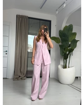 PEMBE ÇIMALI PANTOLON YELEK TAKIM