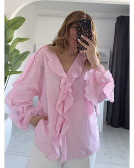 Pembe Fırfır Detaylı Tasarım Gömlek