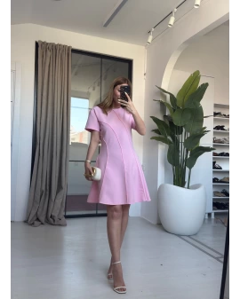 PEMBE KISA KOL MİNİ ELBİSE