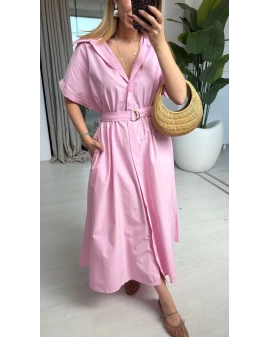 PEMBE POPLİN KUMAŞ ELBİSE