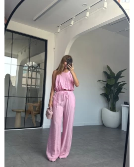 PEMBE SIFIR KOL CROP PANTOLON TAKIM