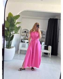 pembe sıfır kol gömlek elbise