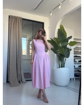PEMBE TASARIM KETEN ELBİSE