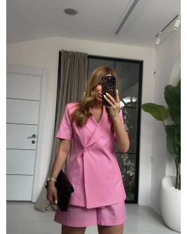 PEMBE TEK DÜĞME ŞORT TAKIM