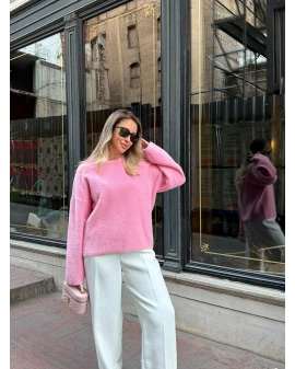 PEMBE YUMOŞ DOKULU KAŞMİR KAZAK