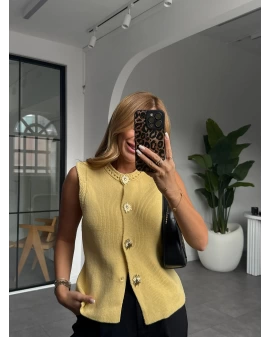 SARI GOLD DETAYLI YELEK
