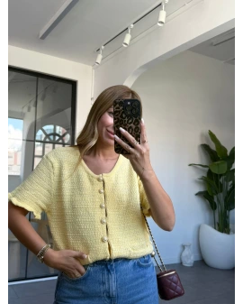 SARI GOLD DÜĞMELİ KISA KOL TRİKO HIRKA