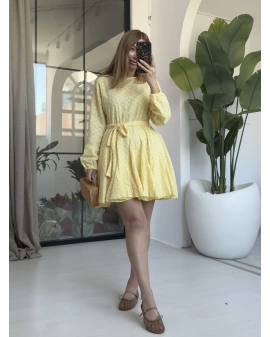 SARI KUŞAKLI FİSTO ELBİSE